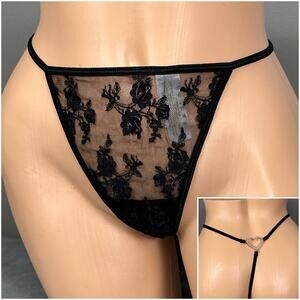 Vintage Y2K Secret Treasures Size 6 G String Thong Panty Sheer Lace Rhinestone